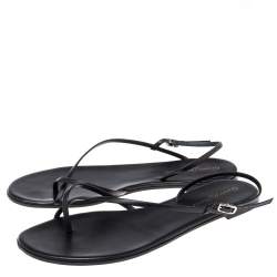 Pre Owned Gianvito Rossi Black Leather Crossover Strap Flat Sandals Size 37