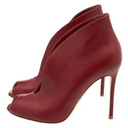 Pre Owned Gianvito Rossi Red Leather Vamp Peep Toe Booties Size 40