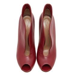 Pre Owned Gianvito Rossi Red Leather Vamp Peep Toe Booties Size 40