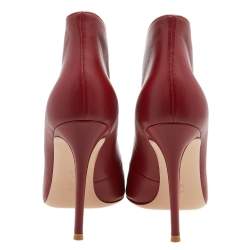 Pre Owned Gianvito Rossi Red Leather Vamp Peep Toe Booties Size 40