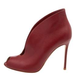 Pre Owned Gianvito Rossi Red Leather Vamp Peep Toe Booties Size 40