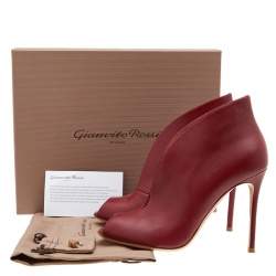 Pre Owned Gianvito Rossi Red Leather Vamp Peep Toe Booties Size 40
