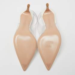 Pre Owned Gianvito Rossi White Patent Leather And PVC Plexi Slingback Sandals Size 36.5