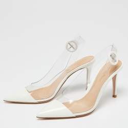 Pre Owned Gianvito Rossi White Patent Leather And PVC Plexi Slingback Sandals Size 36.5