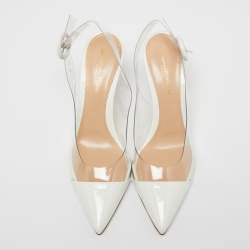 Pre Owned Gianvito Rossi White Patent Leather And PVC Plexi Slingback Sandals Size 36.5