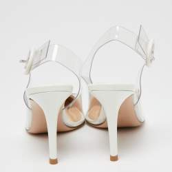 Pre Owned Gianvito Rossi White Patent Leather And PVC Plexi Slingback Sandals Size 36.5