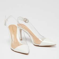 Pre Owned Gianvito Rossi White Patent Leather And PVC Plexi Slingback Sandals Size 36.5