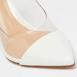 Pre Owned Gianvito Rossi White Patent Leather And PVC Plexi Slingback Sandals Size 36.5