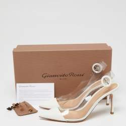Pre Owned Gianvito Rossi White Patent Leather And PVC Plexi Slingback Sandals Size 36.5
