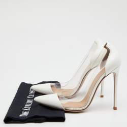 Pre Owned Gianvito Rossi White Patent Leather and PVC Plexi Pointed Toe Pumps Size 39.5