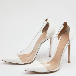 Pre Owned Gianvito Rossi White Patent Leather and PVC Plexi Pointed Toe Pumps Size 39.5