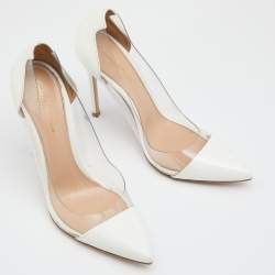 Pre Owned Gianvito Rossi White Patent Leather and PVC Plexi Pointed Toe Pumps Size 39.5