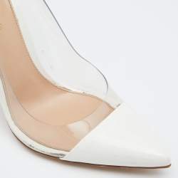 Pre Owned Gianvito Rossi White Patent Leather and PVC Plexi Pointed Toe Pumps Size 39.5