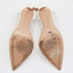 Pre Owned Gianvito Rossi White Patent Leather and PVC Plexi Pointed Toe Pumps Size 39.5