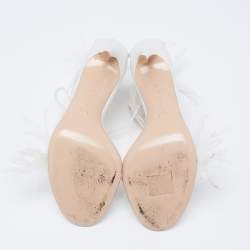 Pre Owned Gianvito Rossi White Leather and Feather Athena Sandals Size 38