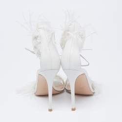 Pre Owned Gianvito Rossi White Leather and Feather Athena Sandals Size 38