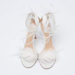 Pre Owned Gianvito Rossi White Leather and Feather Athena Sandals Size 38