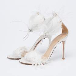 Pre Owned Gianvito Rossi White Leather and Feather Athena Sandals Size 38