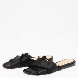Gianvito Rossi Black Satin Barth Flat Slides Size 36