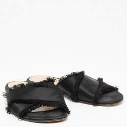 Gianvito Rossi Black Satin Barth Flat Slides Size 36