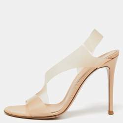 Pre Owned Gianvito Rossi Beige PVC Metropolis Slingback Sandals Size 38.5
