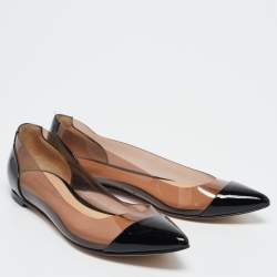 Pre Owned Gianvito Rossi Black Patent Leather and PVC Plexi Ballet Flats Size 36.5