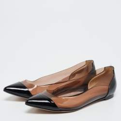 Pre Owned Gianvito Rossi Black Patent Leather and PVC Plexi Ballet Flats Size 36.5