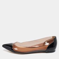 Pre Owned Gianvito Rossi Black Patent Leather and PVC Plexi Ballet Flats Size 36.5