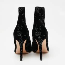 Pre Owned Gianvito Rossi Black Embroidered Velvet Empress Ankle Booties Size 39.5