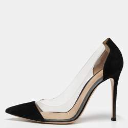 Pre Owned Gianvito Rossi Black Suede and PVC Plexi Pumps Size 38