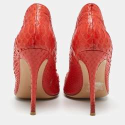 Pre Owned Gianvito Rossi Orange Python Leather Pointed Toe Pumps Size 41