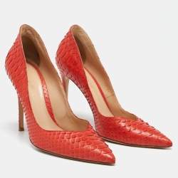 Pre Owned Gianvito Rossi Orange Python Leather Pointed Toe Pumps Size 41