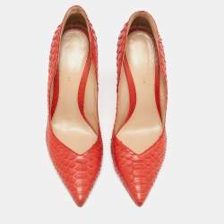 Pre Owned Gianvito Rossi Orange Python Leather Pointed Toe Pumps Size 41