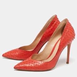 Pre Owned Gianvito Rossi Orange Python Leather Pointed Toe Pumps Size 41