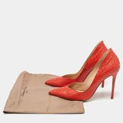 Pre Owned Gianvito Rossi Orange Python Leather Pointed Toe Pumps Size 41