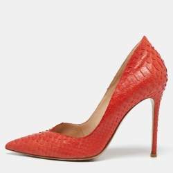 Pre Owned Gianvito Rossi Orange Python Leather Pointed Toe Pumps Size 41