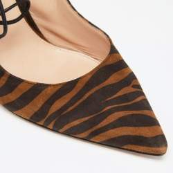 Pre Owned Gianvito Rossi Brown Zebra Print Suede Irene Ankle-Tie Pumps Size 38.5