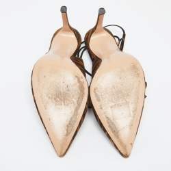 Pre Owned Gianvito Rossi Brown Zebra Print Suede Irene Ankle-Tie Pumps Size 38.5