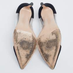 Pre Owned Gianvito Rossi Black Suede and PVC Plexi Pumps Size 38.5