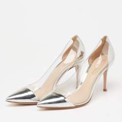 Pre Owned Gianvito Rossi Silver Leather and PVC Plexi Pumps Size 38