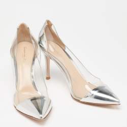 Pre Owned Gianvito Rossi Silver Leather and PVC Plexi Pumps Size 38