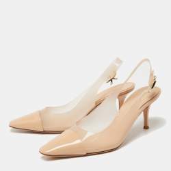 Pre Owned Gianvito Rossi Beige Patent Leather and PVC Slingback Pumps Size 40