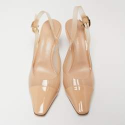 Pre Owned Gianvito Rossi Beige Patent Leather and PVC Slingback Pumps Size 40