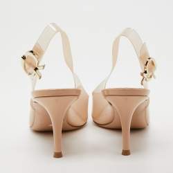 Pre Owned Gianvito Rossi Beige Patent Leather and PVC Slingback Pumps Size 40