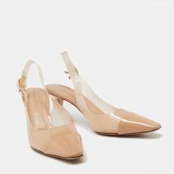 Pre Owned Gianvito Rossi Beige Patent Leather and PVC Slingback Pumps Size 40