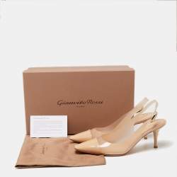Pre Owned Gianvito Rossi Beige Patent Leather and PVC Slingback Pumps Size 40