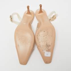 Pre Owned Gianvito Rossi Beige Patent Leather and PVC Slingback Pumps Size 40