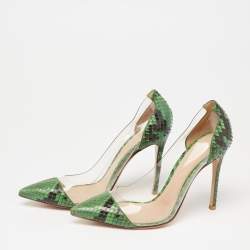 Pre Owned Gianvito Rossi Green Python Leather And PVC Plexi Pumps Size 37.5