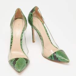 Pre Owned Gianvito Rossi Green Python Leather And PVC Plexi Pumps Size 37.5