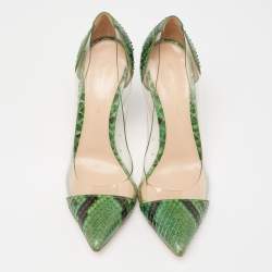 Pre Owned Gianvito Rossi Green Python Leather And PVC Plexi Pumps Size 37.5
